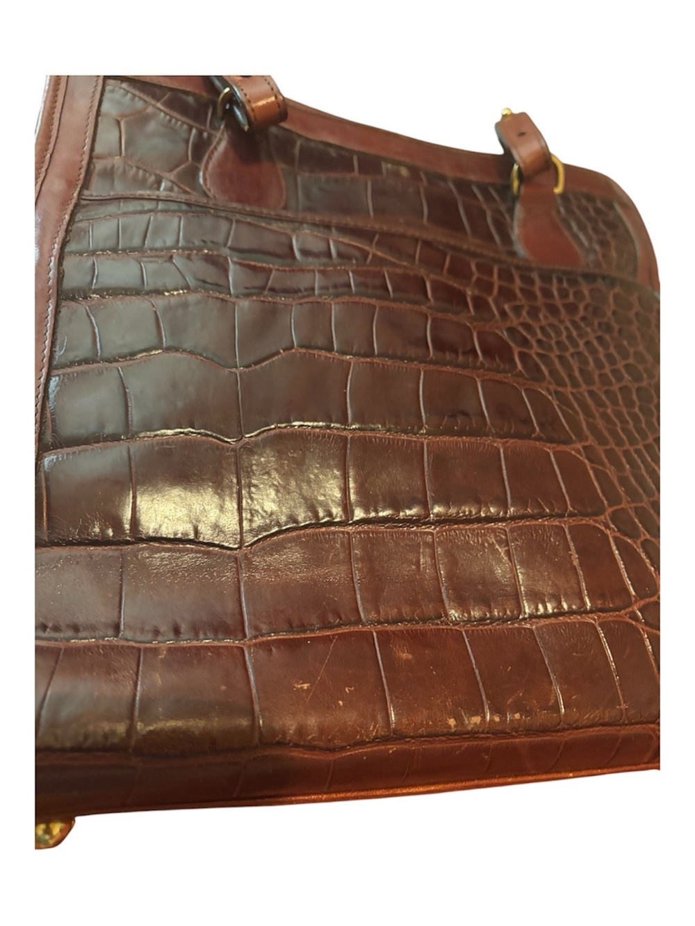 Brahmin Vintage Rich Brown Croc-Embossed Leather Shoulder Bag - Picture 3 of 12